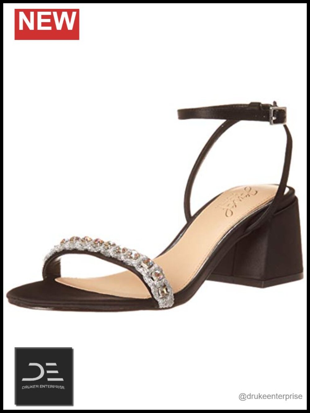 Jewel Badgley Mischka Women's Ornamented Block Heel Sandal with Ankle Strap